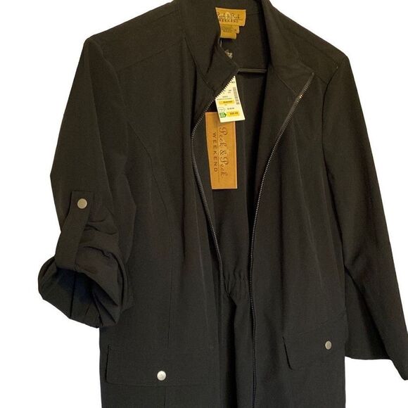 New Peck & Peck Size Medium Lightweight Zippered Jacket with Roll Up Snap Sleeve - Picture 2 of 16